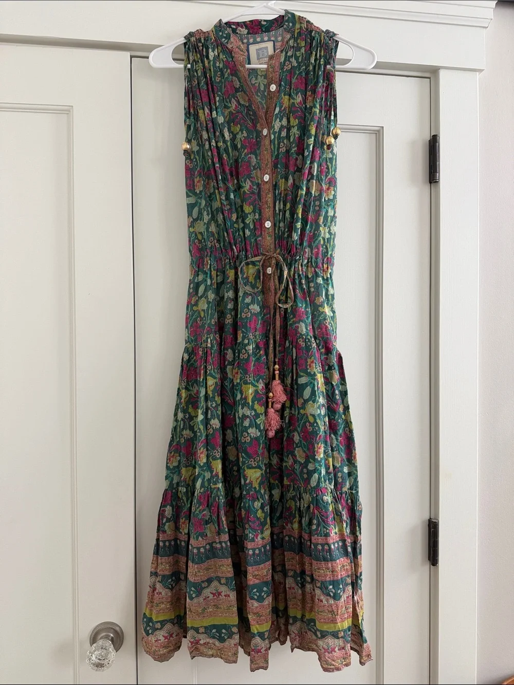 Alicia Bell Floral Tiered Maxi Dress in Green and Pink - Picture 1 of 5